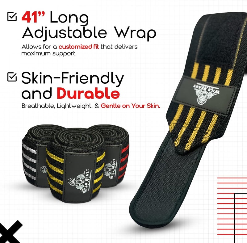 WildBeast Elbow Wraps for Weightlifting Men (Pair), Stretchable 41" Elbow Compression Strap, Weightlifting Straps for Bench Press, Strength Training & Fitness Support, Elbows Straps for Golfer's Elbows & Tendonitis - Image 4